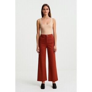 PAIGE RARE Leenah Coated Wide Leg Barrel Jeans 33 Chestnut Coated High Rise